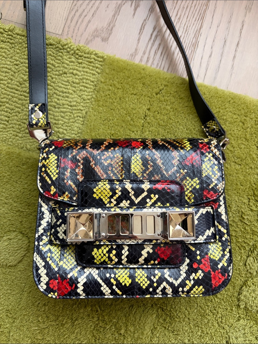 Proenza Schouler Black Python-Print Crossbody with Red and Yellow Accents